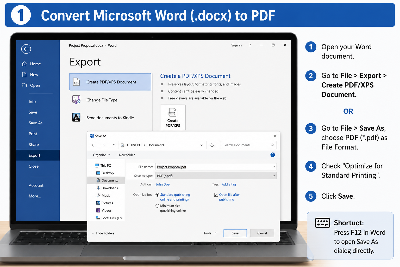 Converting Document to PDF on Laptop